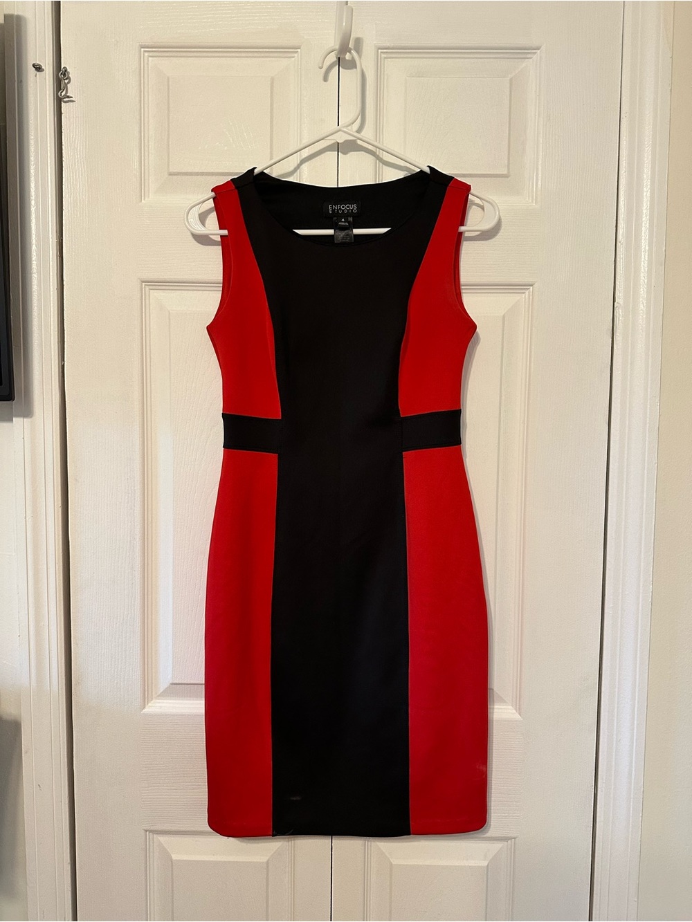 Enfocus Studio Red and Black Colorblock Midi Sheath Dress
